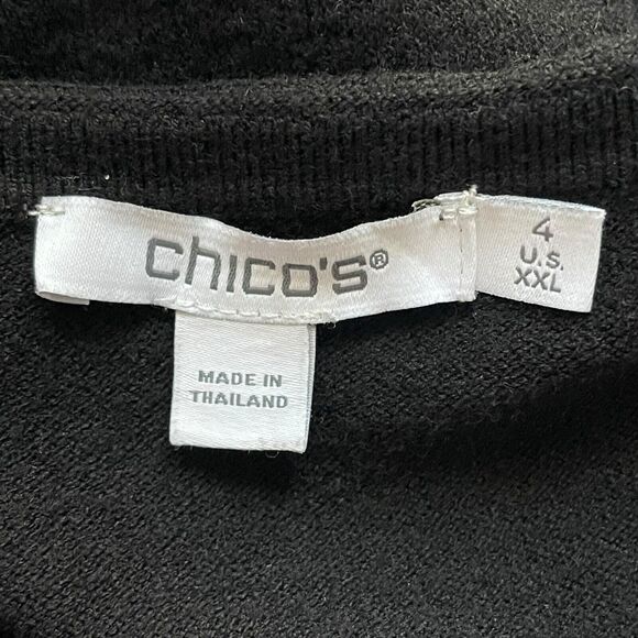 Chico’s 4 XXL Black Cashmere Blend V-Neck Sweater Balloon Sleeves Knit Top - Picture 5 of 9